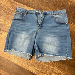 Casual Blue Frayed Hem Women's Jean Shorts